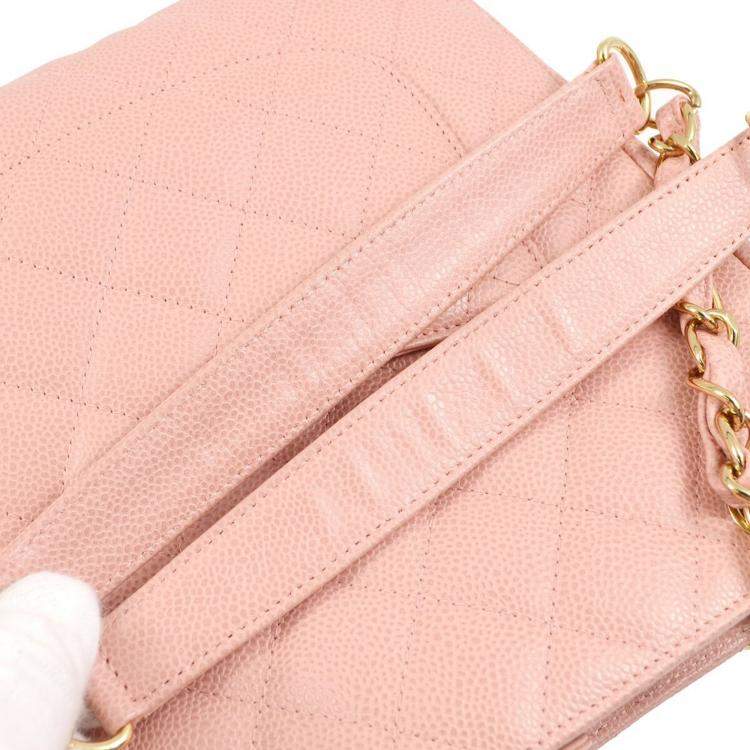 Pre Owned Chanel Pink Calfskin Petite Shopping Tote Handbag 