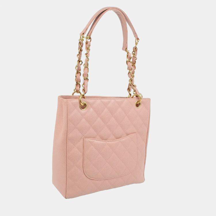 Pre Owned Chanel Pink Calfskin Petite Shopping Tote Handbag 