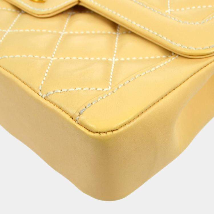 Pre Owned Chanel Beige Calfskin Wild Stitch Handbag