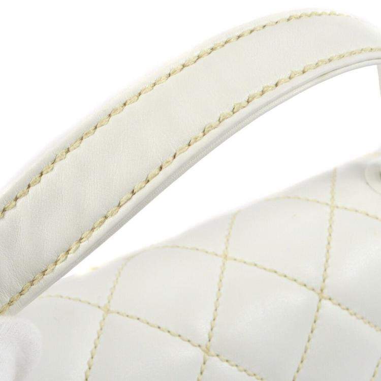 Pre Owned Chanel White Calfskin Wild Stitch Handbag