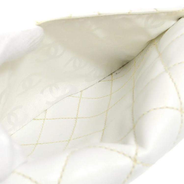 Pre Owned Chanel White Calfskin Wild Stitch Handbag