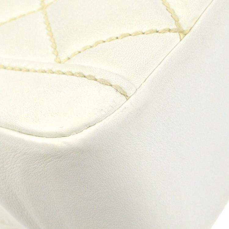 Pre Owned Chanel White Calfskin Wild Stitch Handbag