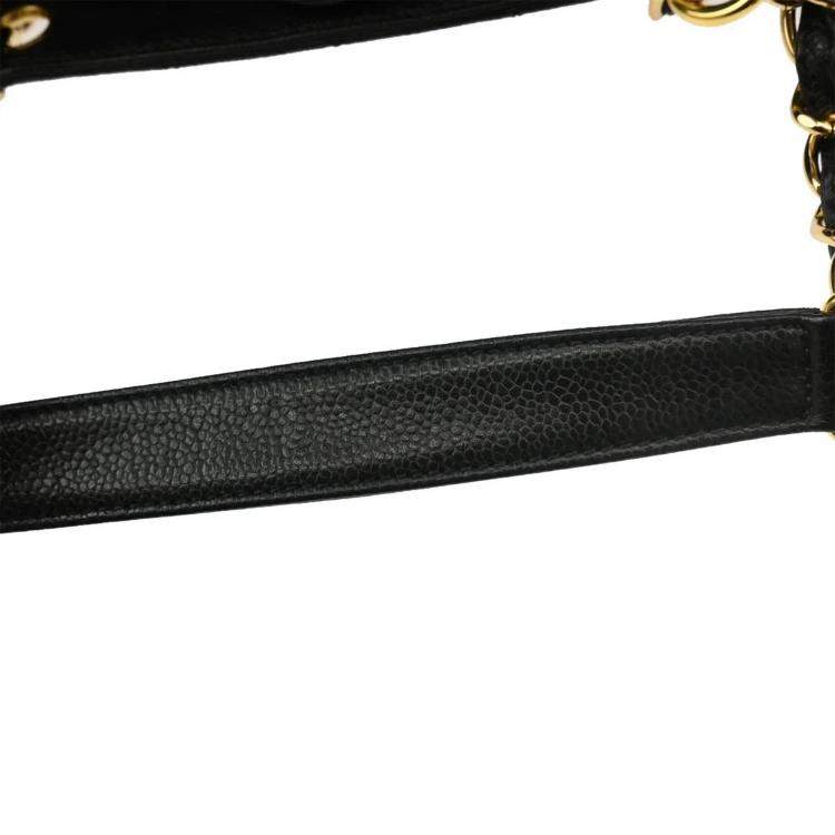 Pre Owned Chanel Black Calfskin Petite Shopping Tote  Handbag