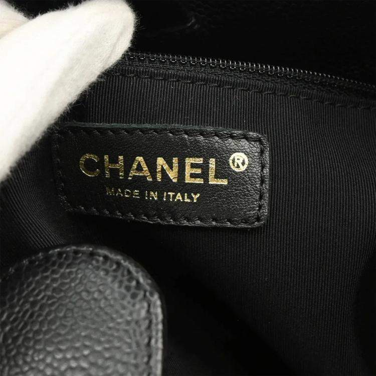 Pre Owned Chanel Black Calfskin Petite Shopping Tote  Handbag