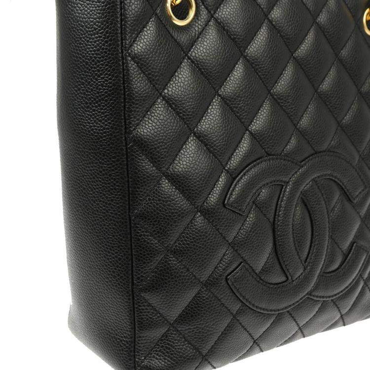 Pre Owned Chanel Black Calfskin Petite Shopping Tote  Handbag