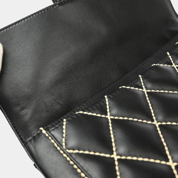 Pre Owned Chanel Black Calfskin Wild Stitch Handbag