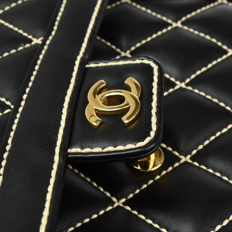 Pre Owned Chanel Black Calfskin Wild Stitch Handbag