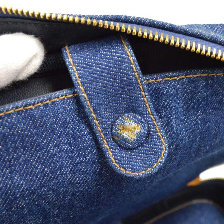 Pre Owned Chanel Blue Denim Timeless Lunch Box Vanity Handbag