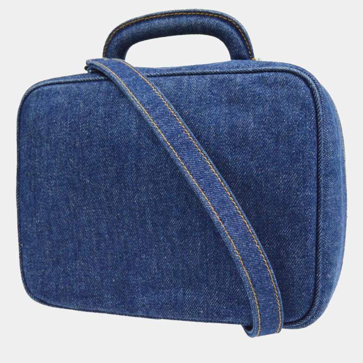 Pre Owned Chanel Blue Denim Timeless Lunch Box Vanity Handbag