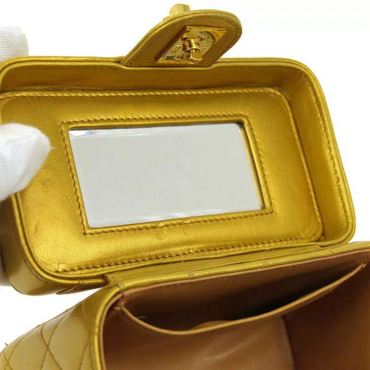 Pre Owned Chanel Quilted Cc Vanity Chain Shoulder Bag Purse Gold Leather Vintage