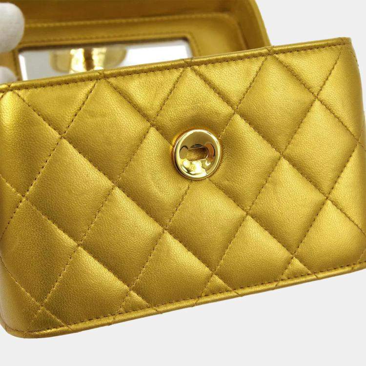 Pre Owned Chanel Quilted Cc Vanity Chain Shoulder Bag Purse Gold Leather Vintage