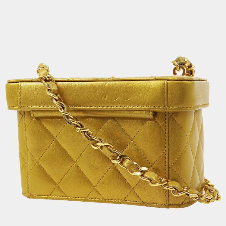 Pre Owned Chanel Quilted Cc Vanity Chain Shoulder Bag Purse Gold Leather Vintage