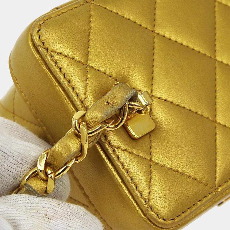 Pre Owned Chanel Quilted Cc Vanity Chain Shoulder Bag Purse Gold Leather Vintage