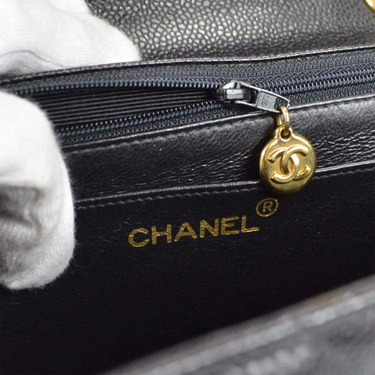 Pre Owned Chanel Black Calfskin Chevron Maxi Classic Flap Chain Shoulder Bag