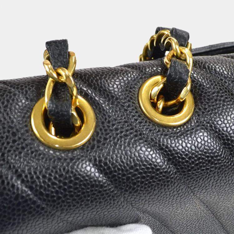 Pre Owned Chanel Black Calfskin Chevron Maxi Classic Flap Chain Shoulder Bag