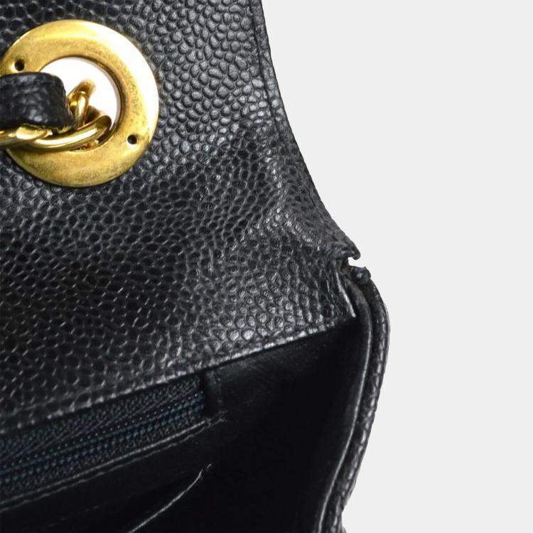 Pre Owned Chanel Black Calfskin Chevron Maxi Classic Flap Chain Shoulder Bag