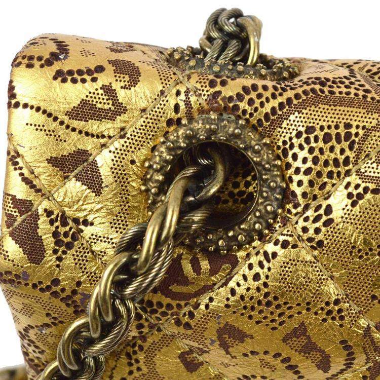 Pre Owned Chanel Gold Lambskin Paris-Moscow Classic Double Flap Shoulder Bag