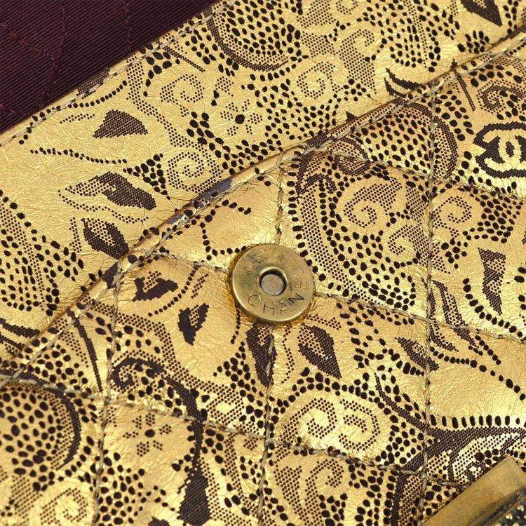 Pre Owned Chanel Gold Lambskin Paris-Moscow Classic Double Flap Shoulder Bag