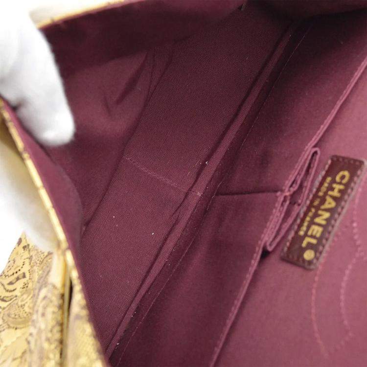 Pre Owned Chanel Gold Lambskin Paris-Moscow Classic Double Flap Shoulder Bag