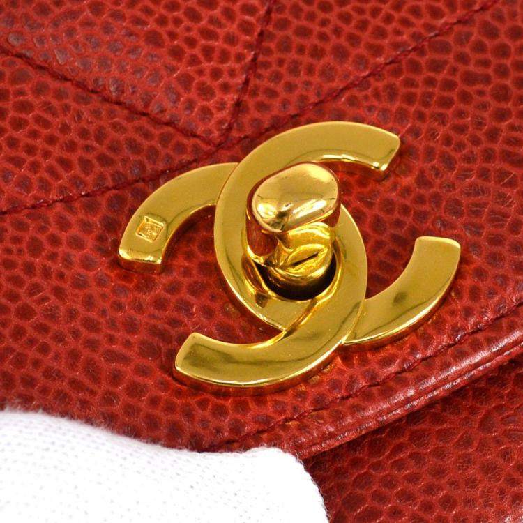Pre Owned Chanel Red Calfskin Small Diana Single Chain Shoulder Bag