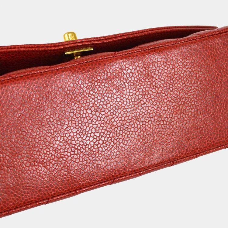 Pre Owned Chanel Red Calfskin Small Diana Single Chain Shoulder Bag
