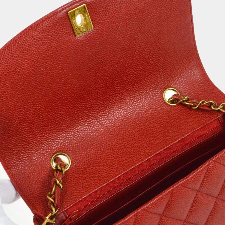 Pre Owned Chanel Red Calfskin Small Diana Single Chain Shoulder Bag