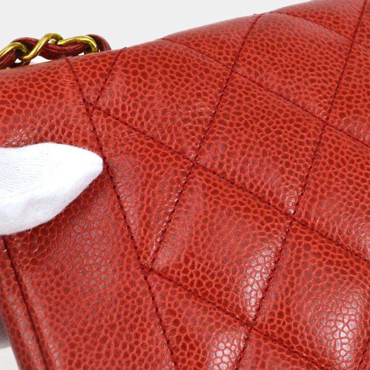 Pre Owned Chanel Red Calfskin Small Diana Single Chain Shoulder Bag