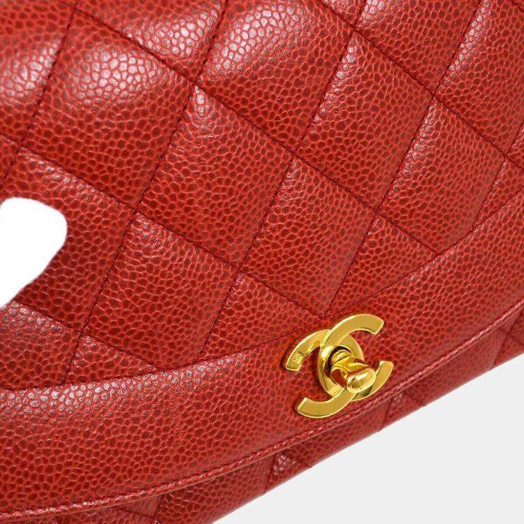 Pre Owned Chanel Red Calfskin Small Diana Single Chain Shoulder Bag