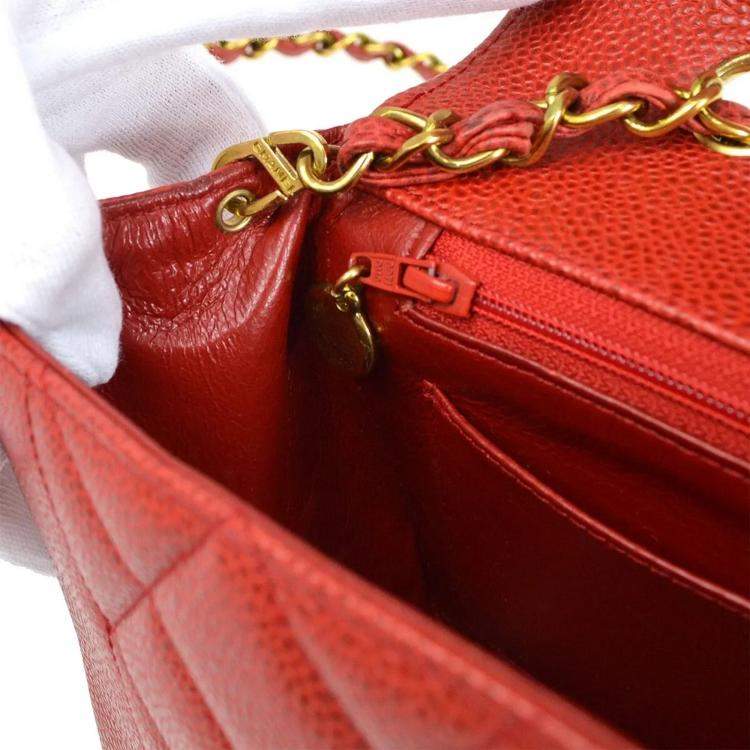 Pre Owned Chanel Red Calfskin Small Diana Single Chain Shoulder Bag