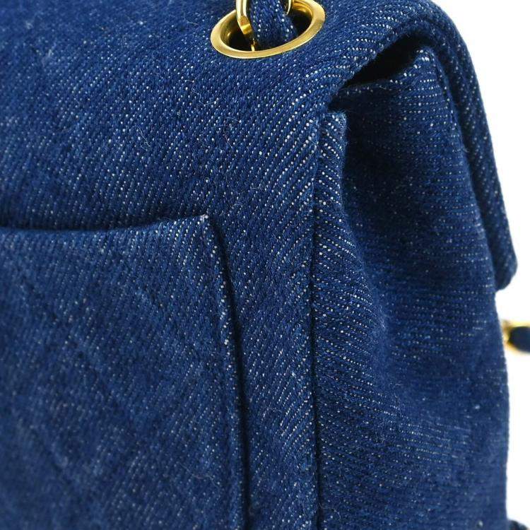 Pre Owned Chanel Blue Denim Mini Classic Square Flap Shoulder Bag