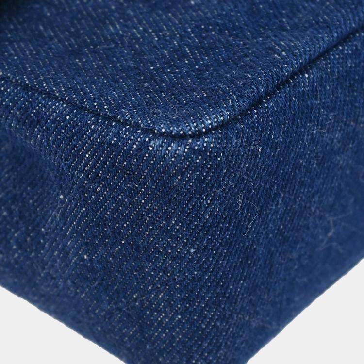 Pre Owned Chanel Blue Denim Mini Classic Square Flap Shoulder Bag