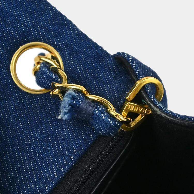 Pre Owned Chanel Blue Denim Mini Classic Square Flap Shoulder Bag