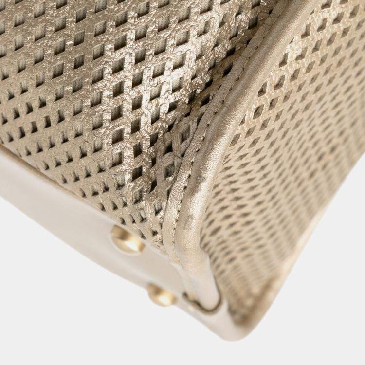 Pre Owned Chanel Gold Perforated Metallic Calfskin Up In The Air Tote