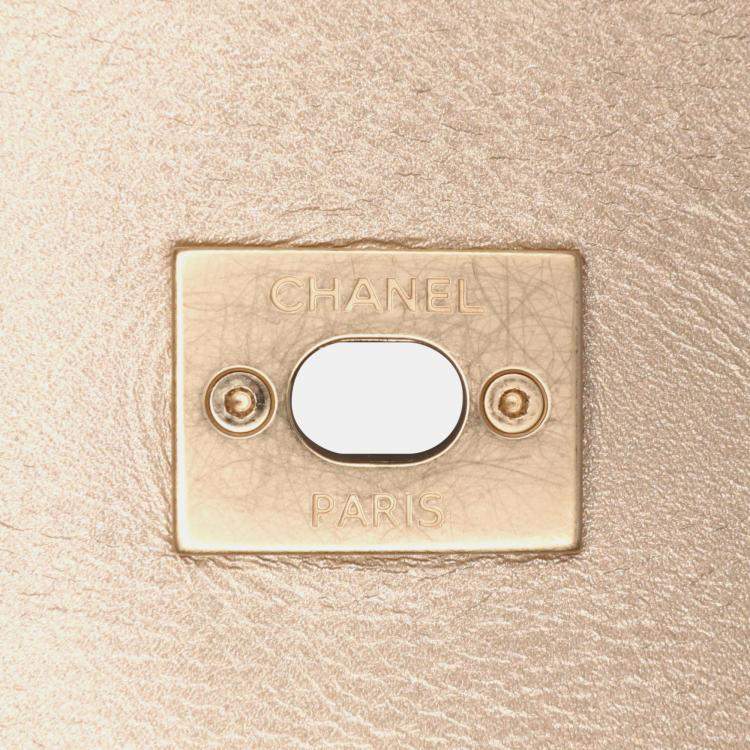 Pre Owned Chanel Gold Perforated Metallic Calfskin Up In The Air Tote