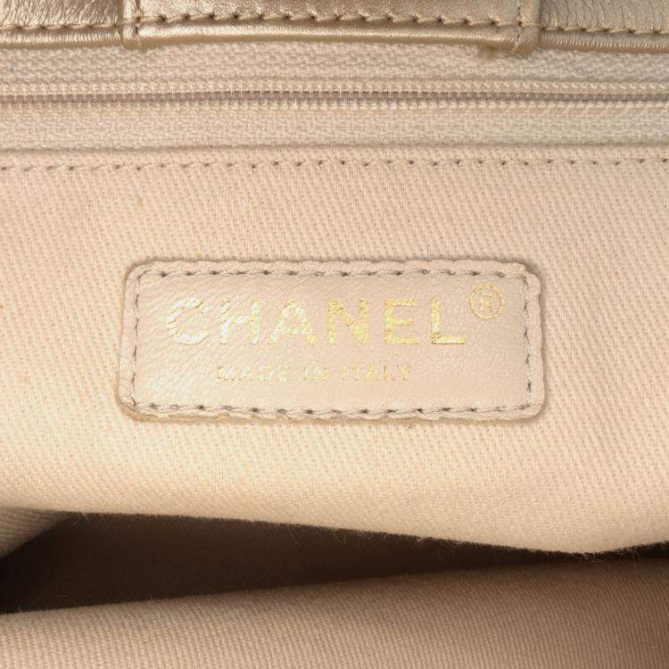 Pre Owned Chanel Gold Perforated Metallic Calfskin Up In The Air Tote