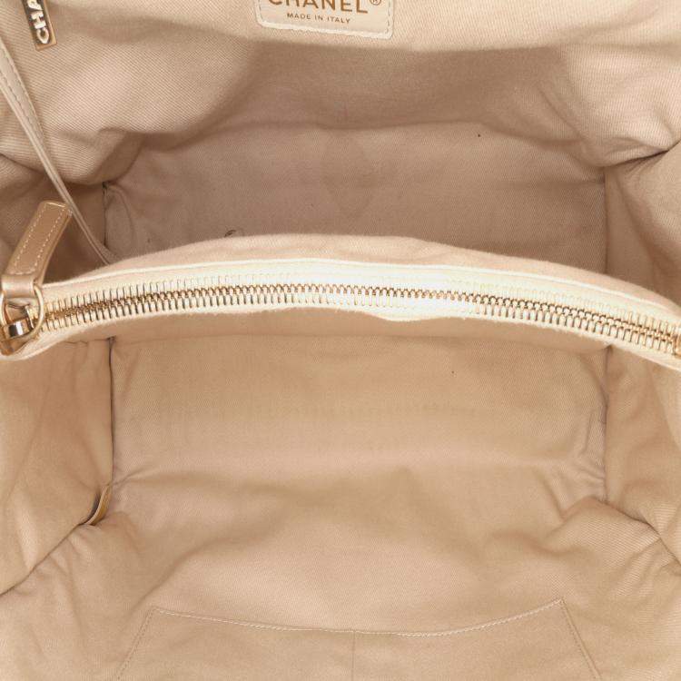 Pre Owned Chanel Gold Perforated Metallic Calfskin Up In The Air Tote
