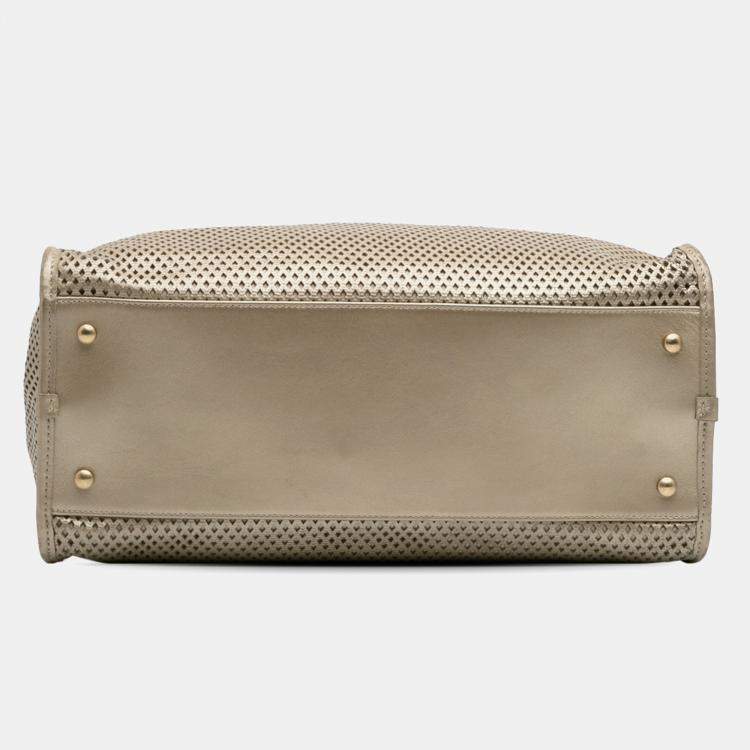 Pre Owned Chanel Gold Perforated Metallic Calfskin Up In The Air Tote