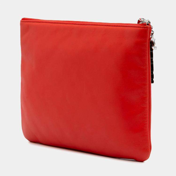 Pre Owned Chanel Red Medium Printed Lambskin Cuba La Habana O Case Clutch