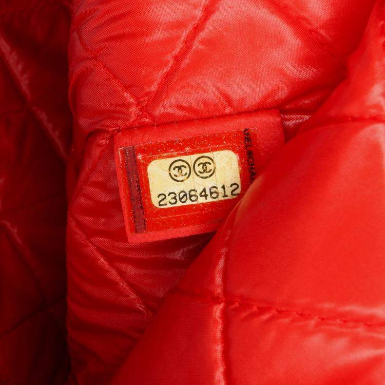 Pre Owned Chanel Red Medium Printed Lambskin Cuba La Habana O Case Clutch