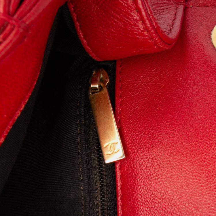 Pre Owned Chanel Red Small Quilted Lambskin Chain Link Flap