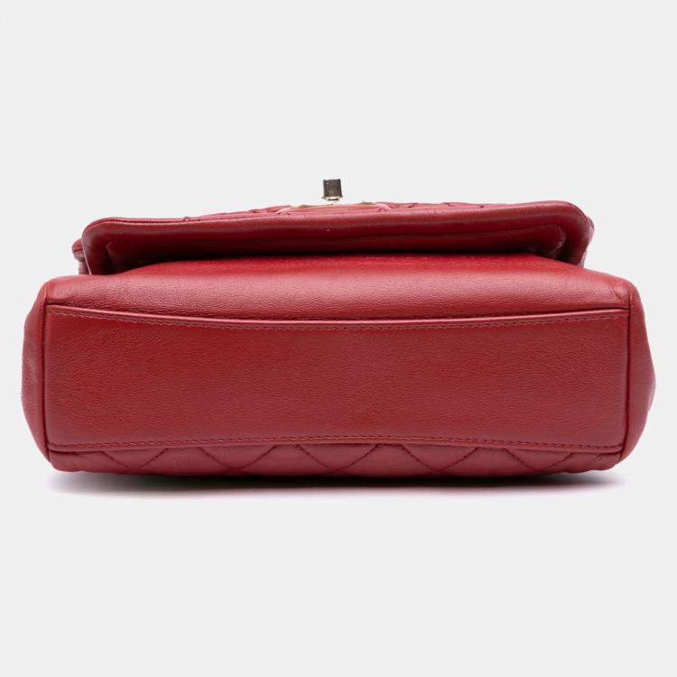 Pre Owned Chanel Red Small Quilted Lambskin Chain Link Flap