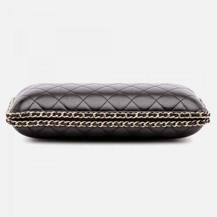 Pre Owned Chanel Black Quilted Lambskin Chain Around Clutch