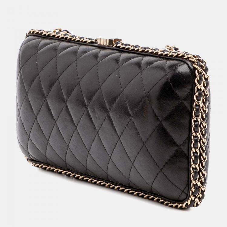 Pre Owned Chanel Black Quilted Lambskin Chain Around Clutch