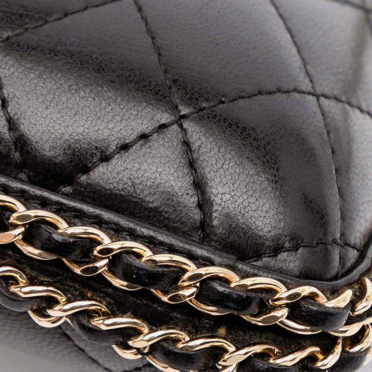 Pre Owned Chanel Black Quilted Lambskin Chain Around Clutch