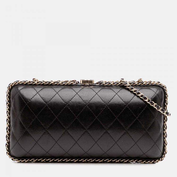 Pre Owned Chanel Black Quilted Lambskin Chain Around Clutch