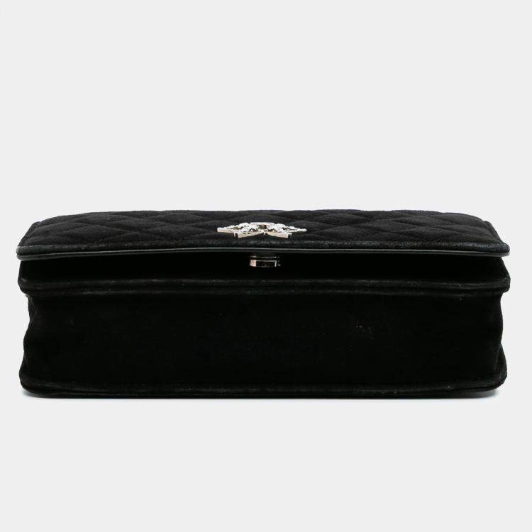 Pre Owned Chanel Black Quilted Suede Cocostellar Wallet on Chain