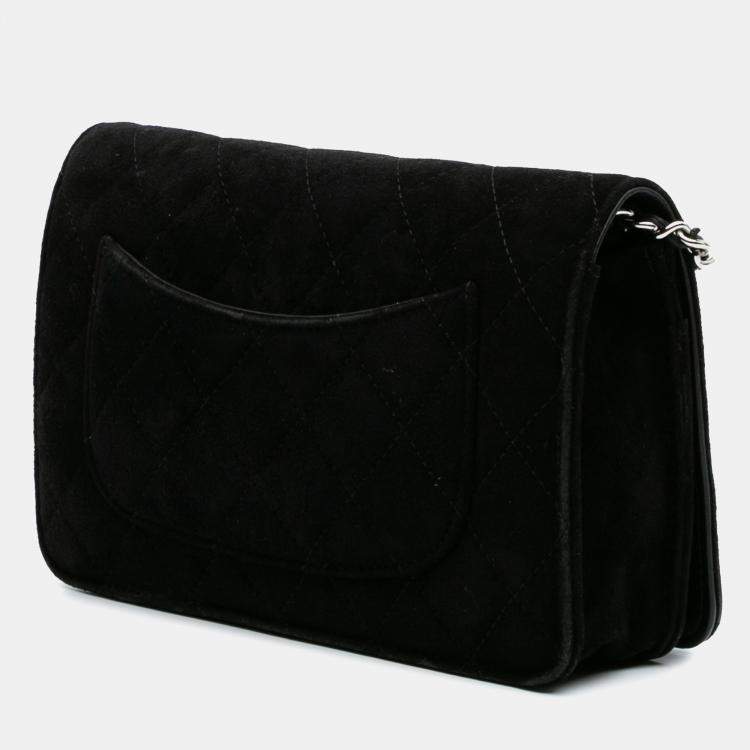 Pre Owned Chanel Black Quilted Suede Cocostellar Wallet on Chain