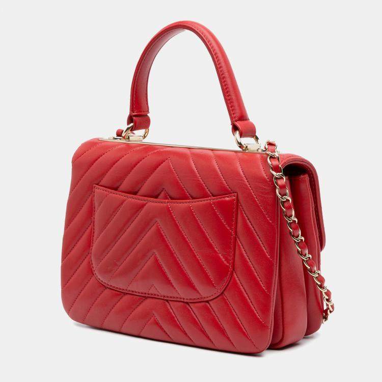 Pre Owned Chanel Red Small Chevron Lambskin Trendy CC Flap