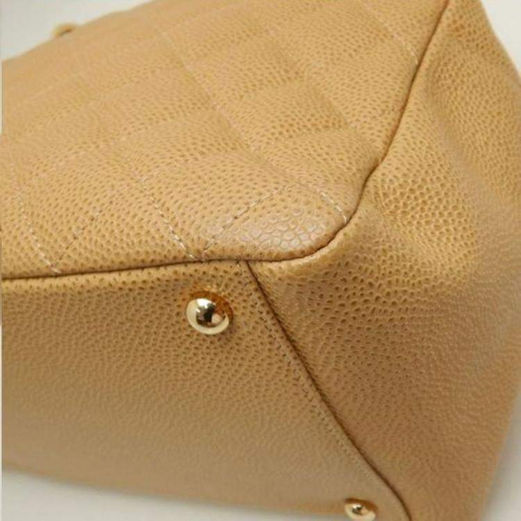 Pre Owned Chanel Beige Caviar Skin CC Chain Tote Bag 
