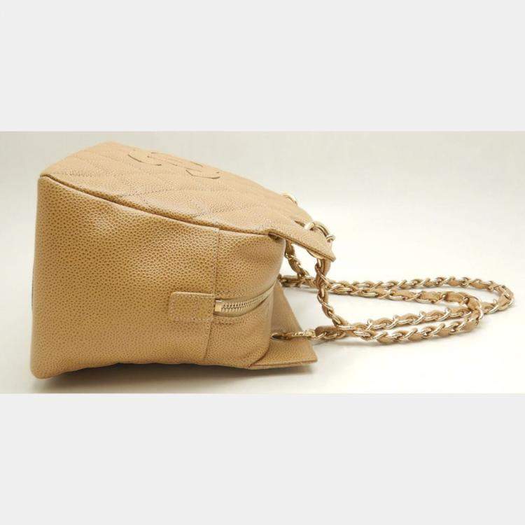 Pre Owned Chanel Beige Caviar Skin CC Chain Tote Bag 